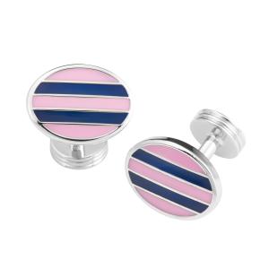 Pink & Navy Stripe Oval Cufflink