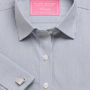 Grey French Bengal Stripe Poplin Women's Shirt Available in Six Styles