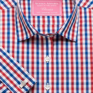 Red & Navy Buckingham Check Poplin Women's Shirt Available in Six Styles