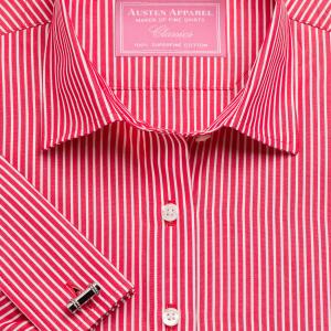 Red Mayfair Stripe Poplin Women's Shirt Available in Six Styles