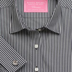 Black Mayfair Stripe Poplin Women's Shirt Available in Six Styles