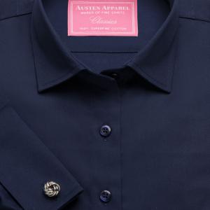 Navy Plain Sateen Women's Shirt Available in Six Styles