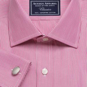 Raspberry French Bengal Stripe Poplin Men's Shirt Available in Four Fits (FBM)