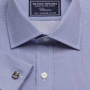 Navy Fine Pencil Stripe Twill Men's Shirt Available in Four Fits (FPN)