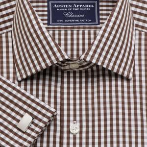 Brown Bold Check Poplin Men's Shirt Available in Four Fits (BCC)
