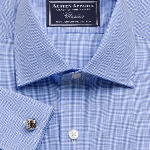 Blue Prince of Wales Check Poplin Men's Shirt Available in Four Fits (PWB)