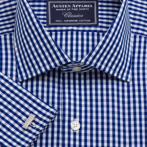 Navy Bold Check Poplin Men's Shirt Available in Four Fits (BCN)
