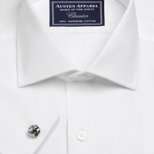 White Royal Herringbone Men's Shirt Available in Four Fits (RHW)