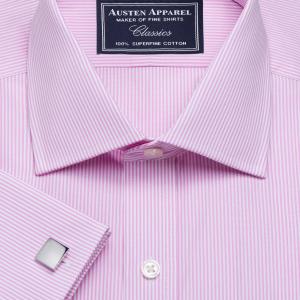 Pink French Bengal Stripe Poplin Men's Shirt Available in Four Fits (FBP)