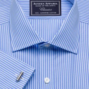 Blue Mayfair Stripe Poplin Men's Shirt Available in Four Fits (MSB)