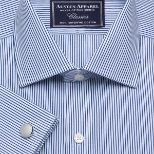 Navy Edinburgh Stripe Poplin Men's Shirt Available in Four Fits (ESN)