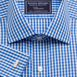 Blue Bold Check Poplin Men's Shirt Available in Four Fits (BCB)