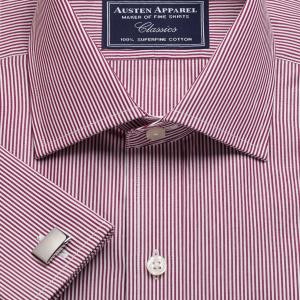 Burgundy French Bengal Stripe Poplin Men's Shirt Available in Four Fits (FBD)