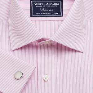 Pink Edinburgh Stripe Poplin Men's Shirt Available in Four Fits (ESP)