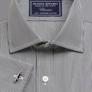 Black French Bengal Stripe Poplin Men's Shirt Available in Four Fits (FBK)
