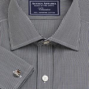 Black Gingham Check Poplin Men's Shirt Available in Four Fits (GCK)