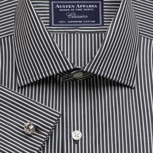 Black Mayfair Stripe Poplin Men's Shirt Available in Four Fits (MSK)